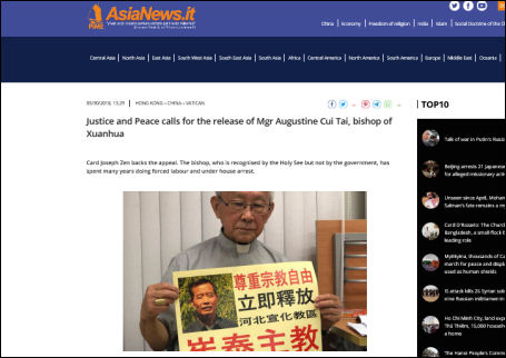 China: Kardinal Zen fordert von der Regierung die Freilassung von Bischof Cui
