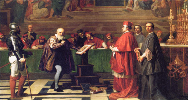 Galileo Galilei vor der Inquisition (Gemäldeausschnitt 1847 v. Joseph N. Robert-Fleury, Louvre, Paris)